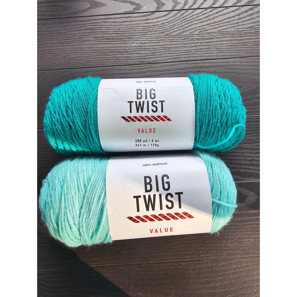 Big Twist Value Acrylic Yarn 2 Skeins Aqua Teal 380 Yards Each Medium 4 Weight